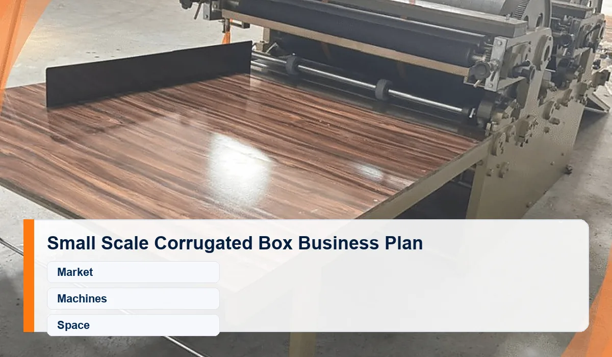 Small Scale Corrugated Box Manufacturing Business Plan section image with carton machinery